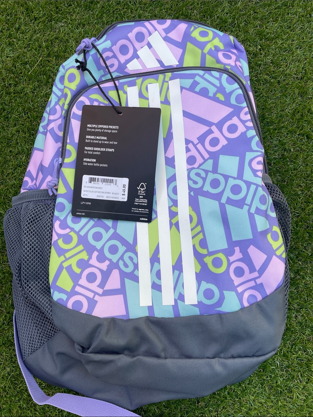 adidas Multicolor Logo Backpack in Purple, Mint & Lime
